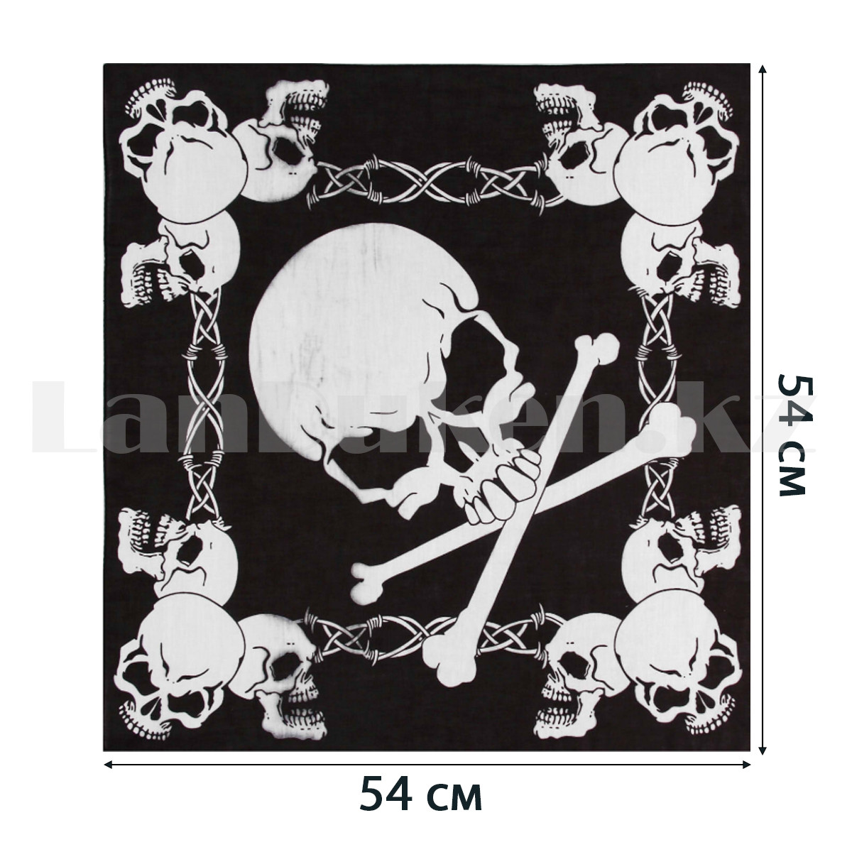 Бандана с большим черепом пиратская черная 54х54 см - фото 2 - id-p109339802
