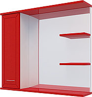 Шкаф навесной, 1 дверь + зеркало + 2 полки, 1000, (Рубин, Красный глянец)
