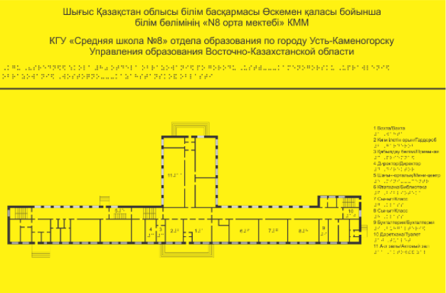 Мнемосхема с настенным креплением с применением плосковыпуклого шрифта Брайля. 600*400мм