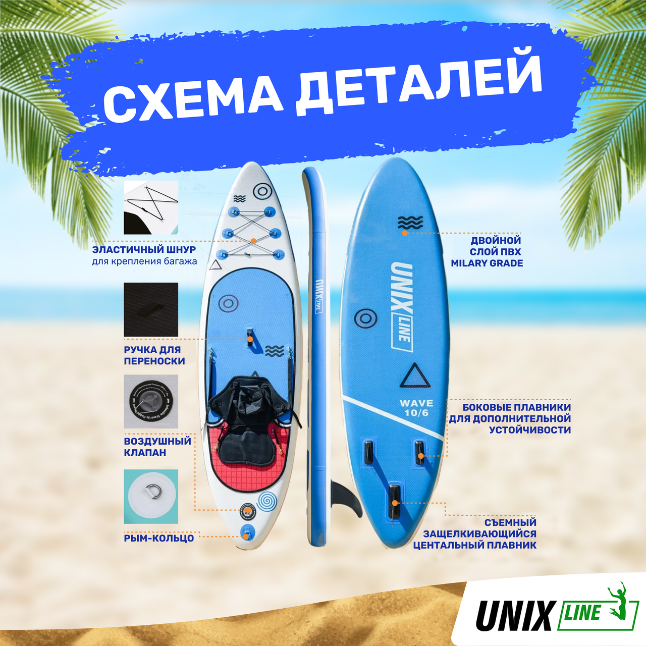 SUP-борд UNIX Line Deep Sea (320 cm) + сиденье - фото 4 - id-p109349023