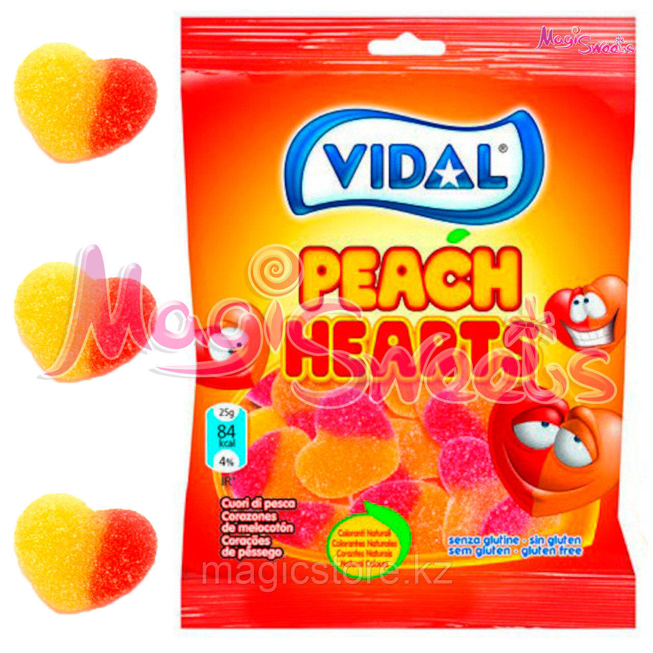 VIDAL Мармелад "Персиковые сердечки" 90 гр./ Упаковка 14 шт./ Испания - фото 1 - id-p109357107