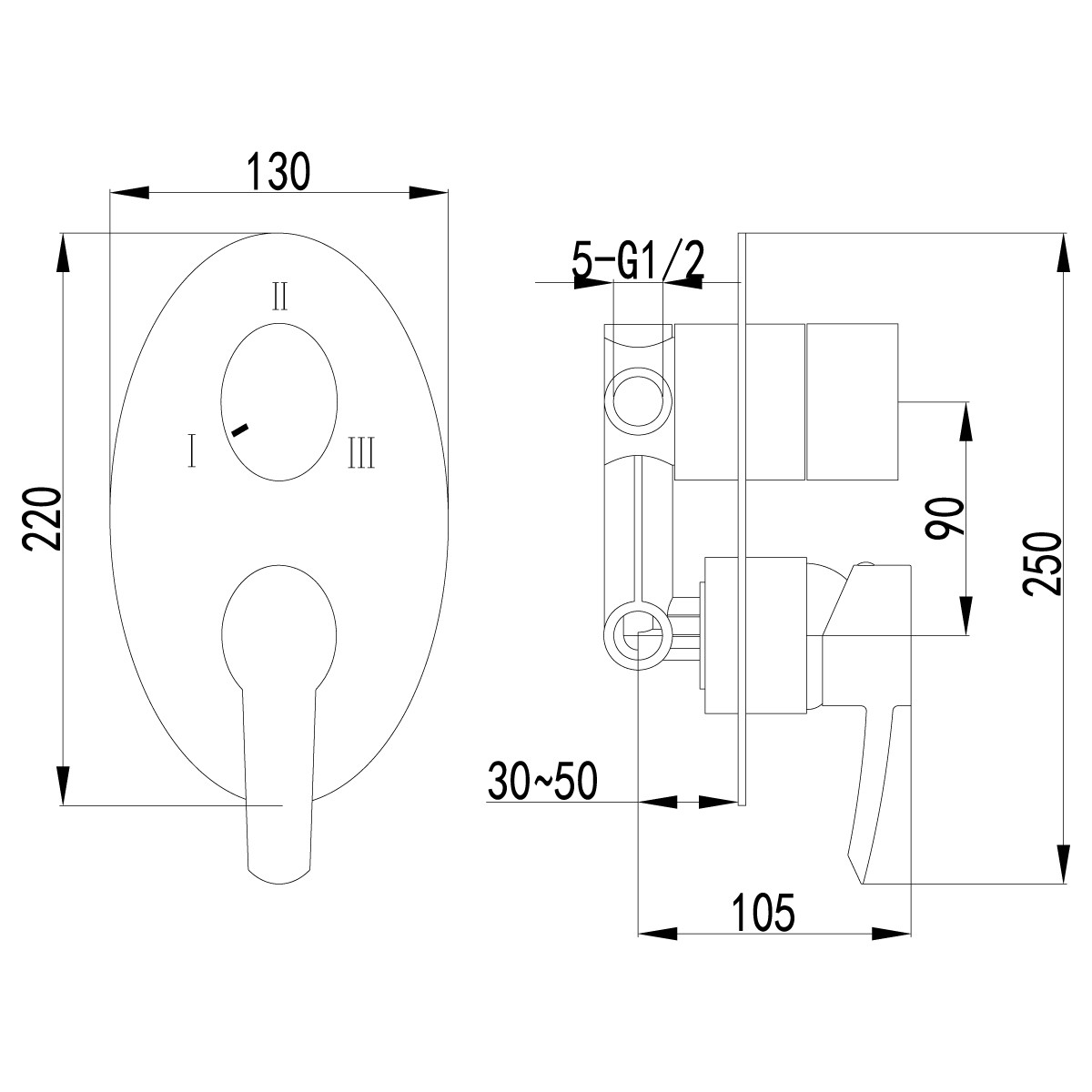 LM3228C Смеситель для ванны и душа встраиваемый с 3х-функц. дивертором, без аксессуаров (к/к 6) - фото 2 - id-p109342783