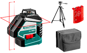 KRAFTOOL LL360 #4 нивелир лазерный, 2х360° , 20м / 70м,  IP54, точн. +/-0,2 мм/м, держатель, детектор, в кейсе