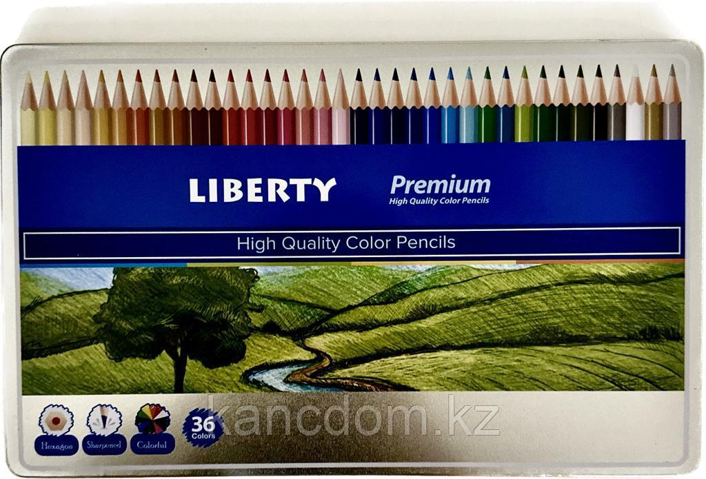 Карандаши цветные 36цв в металлическом пенале "Liberty", шестигранные FP-236-BZ