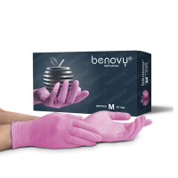 Перчатки розовые нитриловые Benovy M 100 шт