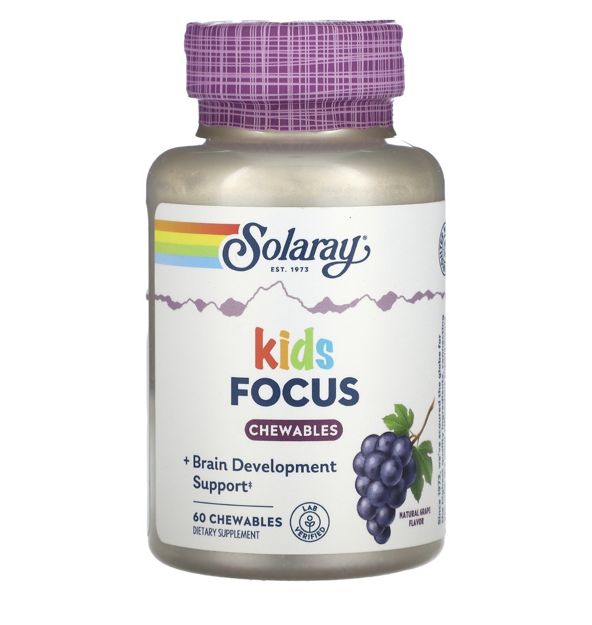Solaray жевательные таблетки для поддержки концентрации, натуральный виноград, 60 жевательных таблеток - фото 1 - id-p109372291