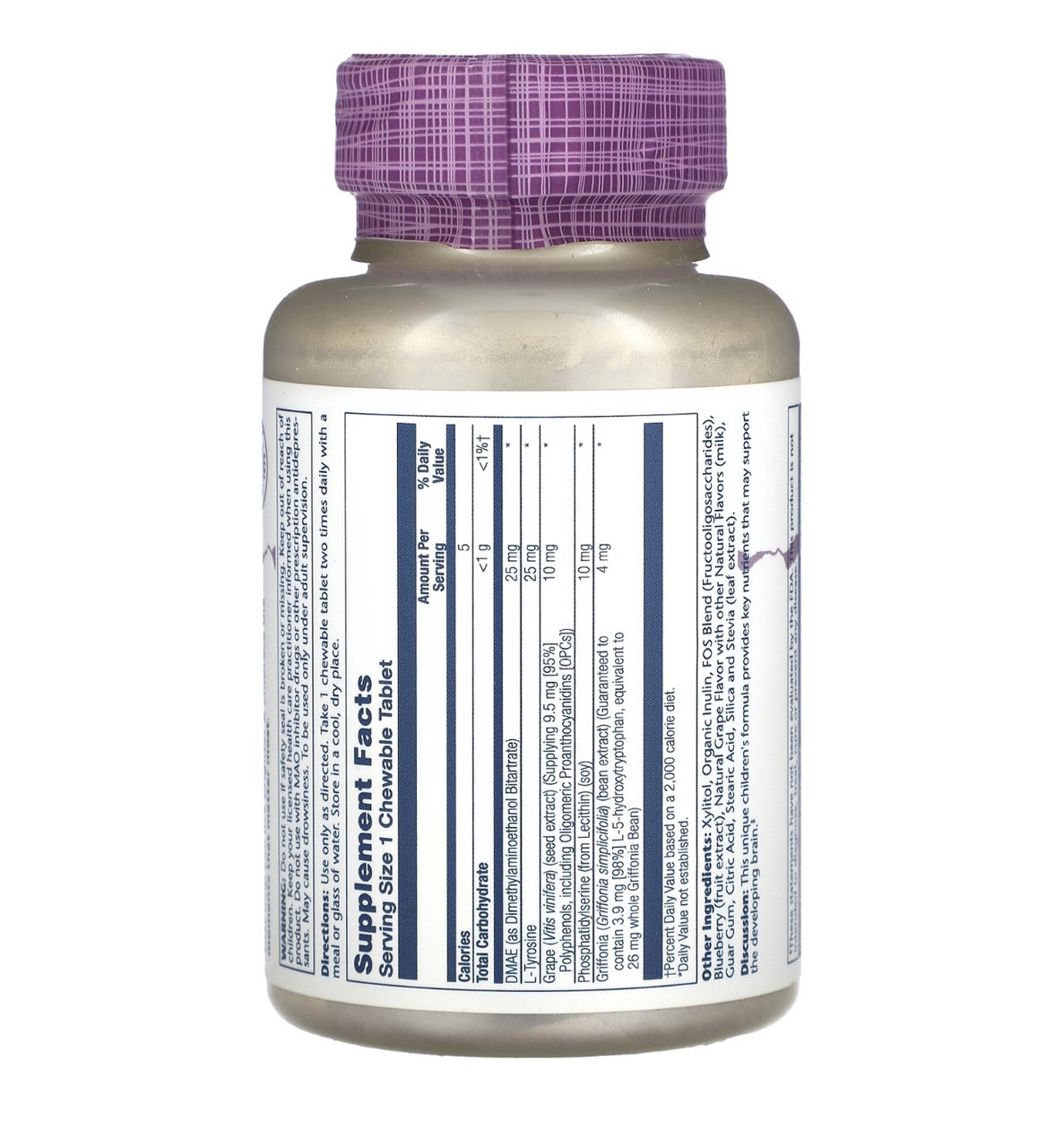 Solaray жевательные таблетки для поддержки концентрации, натуральный виноград, 60 жевательных таблеток - фото 2 - id-p109372291