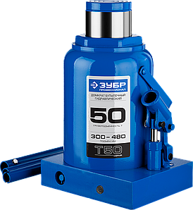 ЗУБР 50т, 300-480мм домкрат бутылочный гидравлический, Профессионал