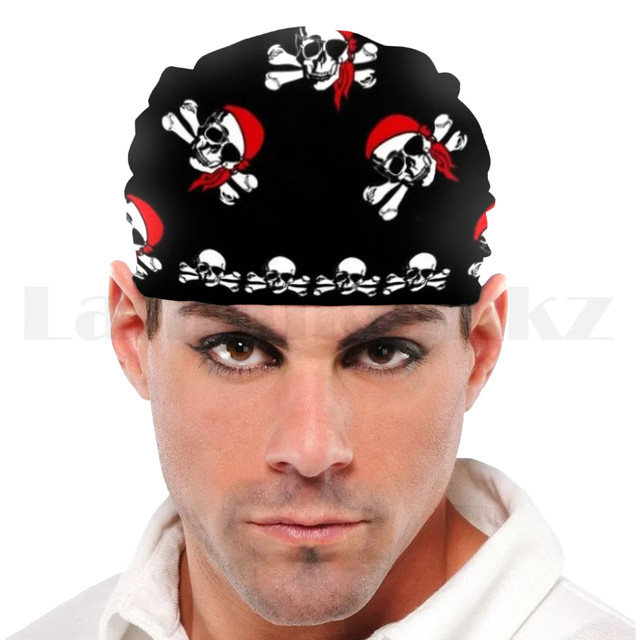 Карнавальная бандана пирата, шляпа пирата с черепом (красная, р-р 56-58)