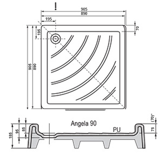 Поддон ANGELA-90 PU белый (10013160/280219/0031237/4, Чехия) - фото 2 - id-p109378036