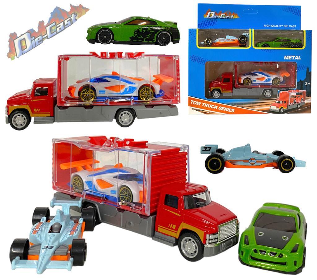 282-2A Die cast tow truck series metal трейлер + 3 машинки 16*18 см