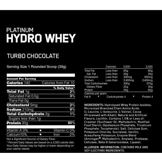 Протеин Platinum HydroWhey, 20 порций, Optimum Nutrition Turbo Chocolate - фото 2 - id-p106489481