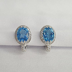 Серебряные серьги  Топаз Свисс Блю  Фианит Aquamarine 4413705А.5
