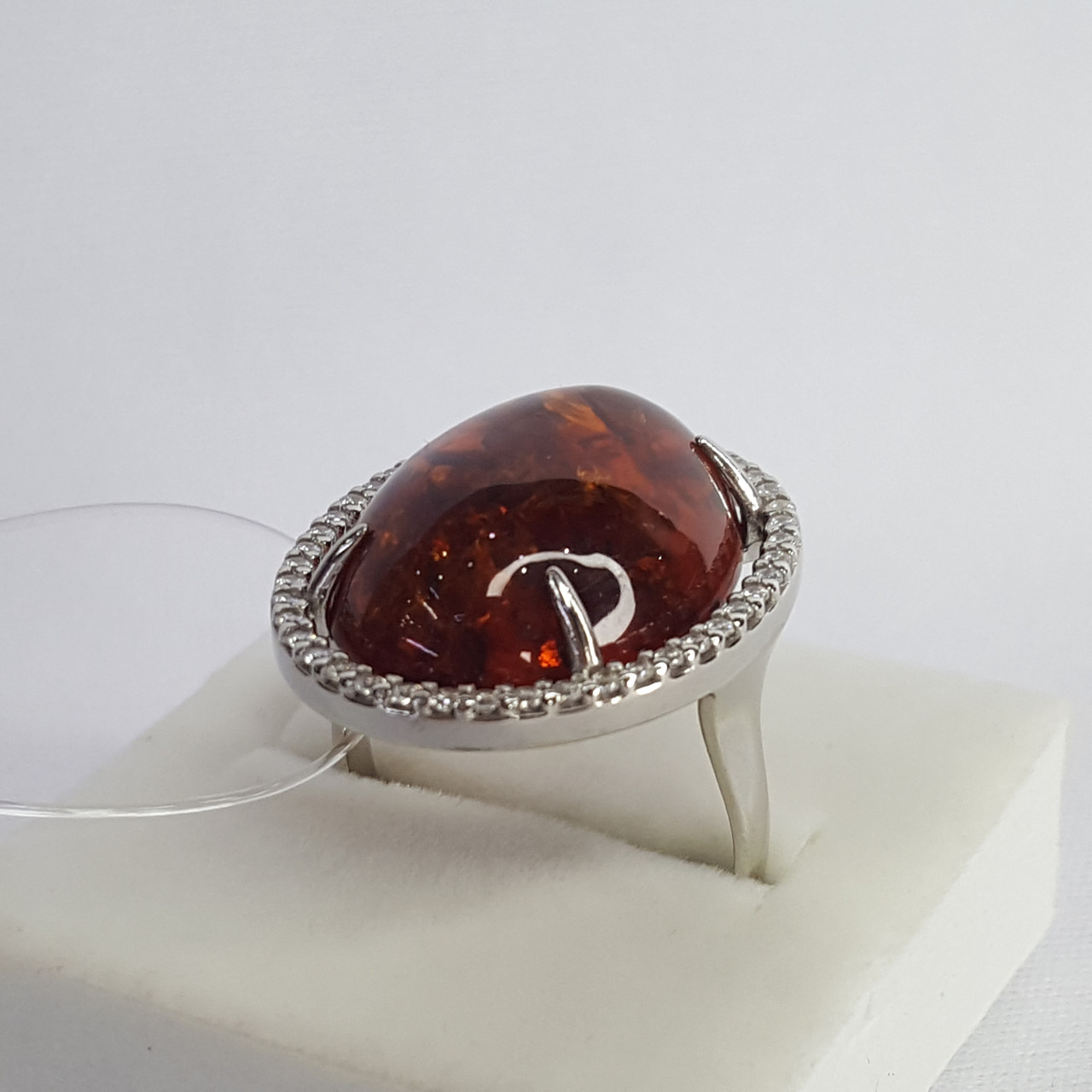 Кольцо из серебра с янтарём и фианитами Diamant 94-310-00829-1 покрыто родием - фото 2 - id-p91497262