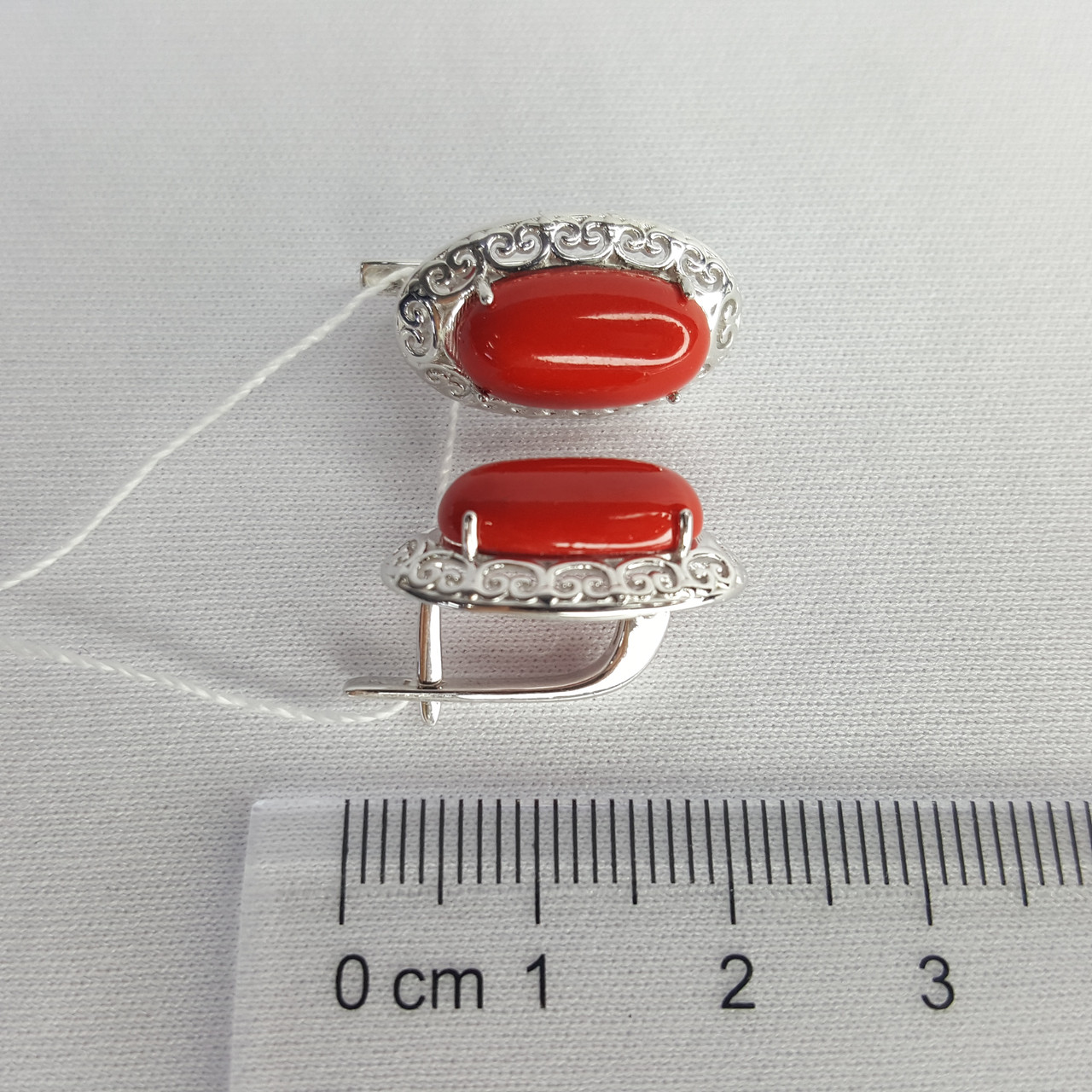 Небольшие овальные серьги из серебра Приволжский Ювелир 361323 покрыто родием коллекц. Коралл|Коралл - фото 3 - id-p51519186