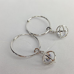 Серьги конго из серебра  Фианит Aquamarine 48175А.5 серебро с родием