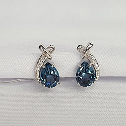 Серебряные серьги  Топаз Лондон Блю  Фианит Aquamarine 4450008А.5