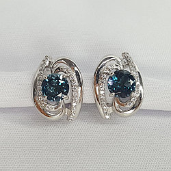 Серебряные серьги  Топаз Лондон Блю  Фианит Aquamarine 4405708А.5