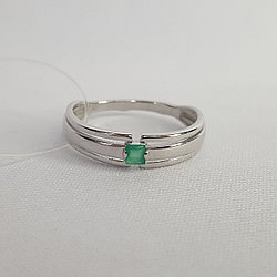 Кольцо серебряное классическое  Агат зеленый Aquamarine 6958109.5 покрыто  родием