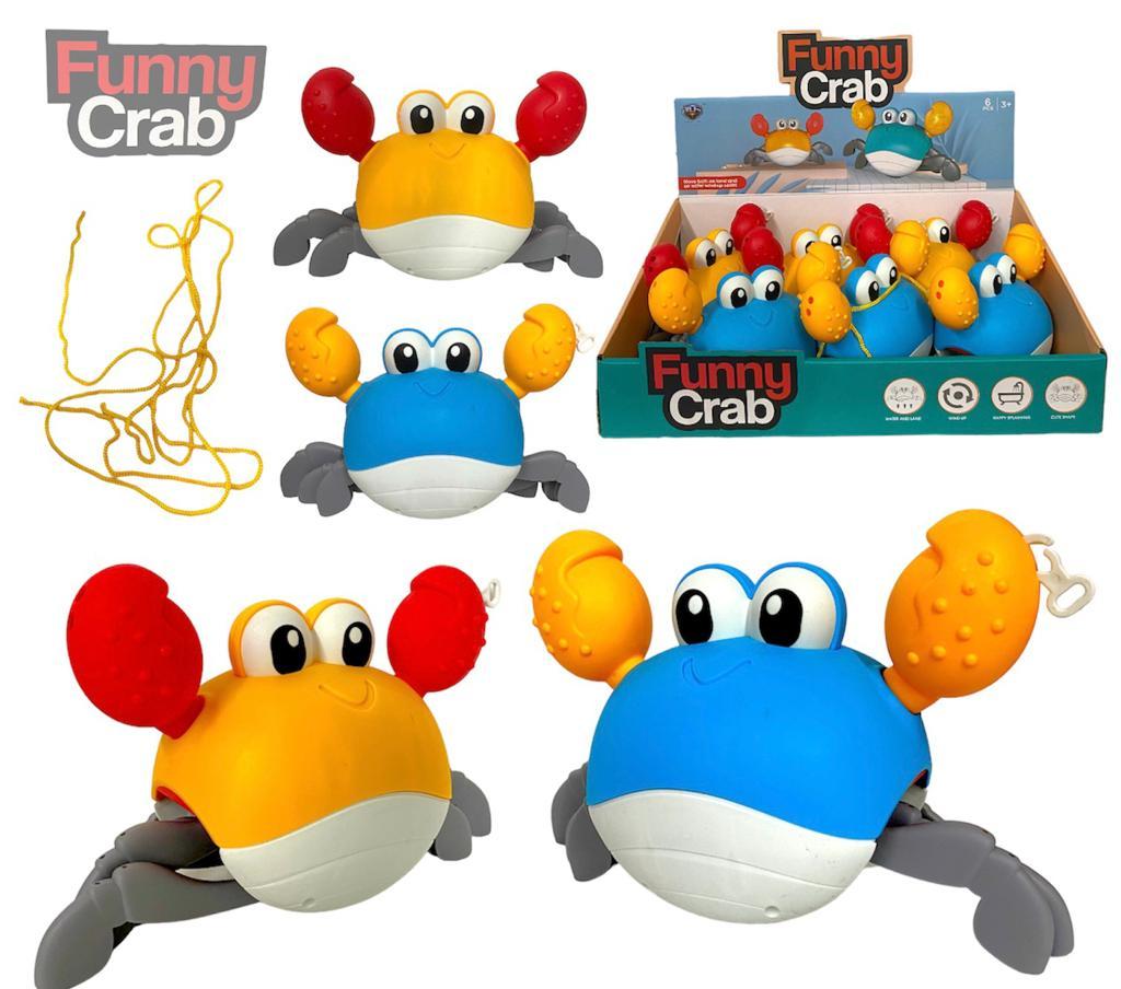 221-1 Funny crab каталка на веревке "Краб" и для купания 2 расвет. 6 шт. в уп. Цена за 1шт 21*13 см