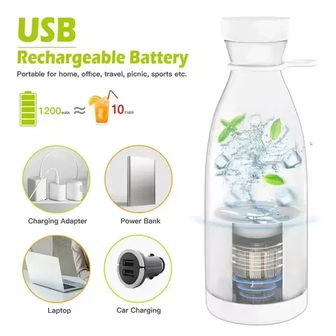 Блендер-бутылка портативный mini Fresh Juice 420мл с зарядкой от USB (Белый) - фото 3 - id-p109385421