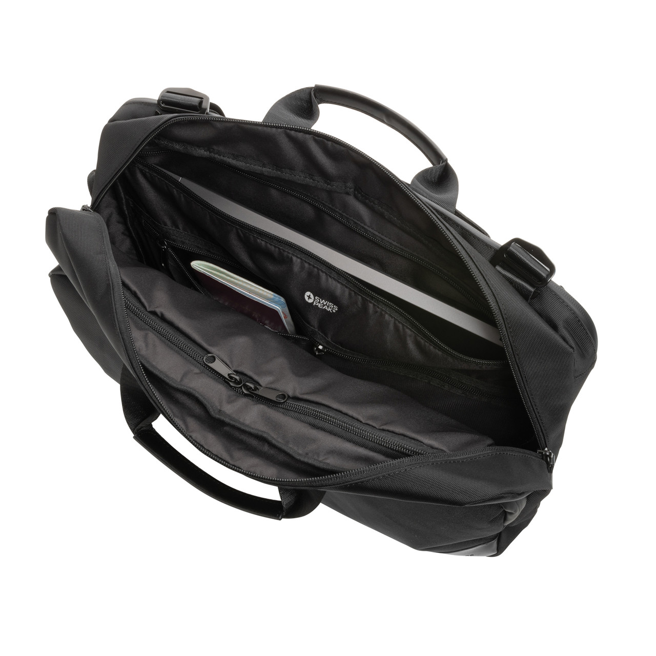 Сумка-рюкзак 2-в-1 для ноутбука Swiss Peak из rPET AWARE , черный; , Длина 43,5 см., ширина 13 см., высота - фото 2 - id-p109386181