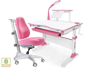 Комплект растущая парта и кресло  EVO-30 (с лампой) цвет розовый,дерево