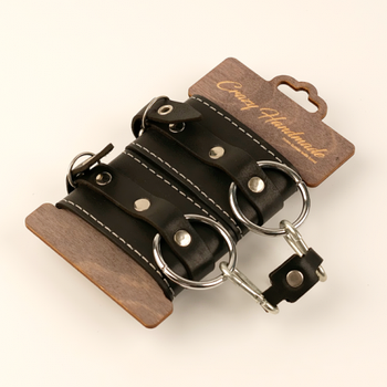 Двухслойные наручники из натуральной кожи с белой строчкой