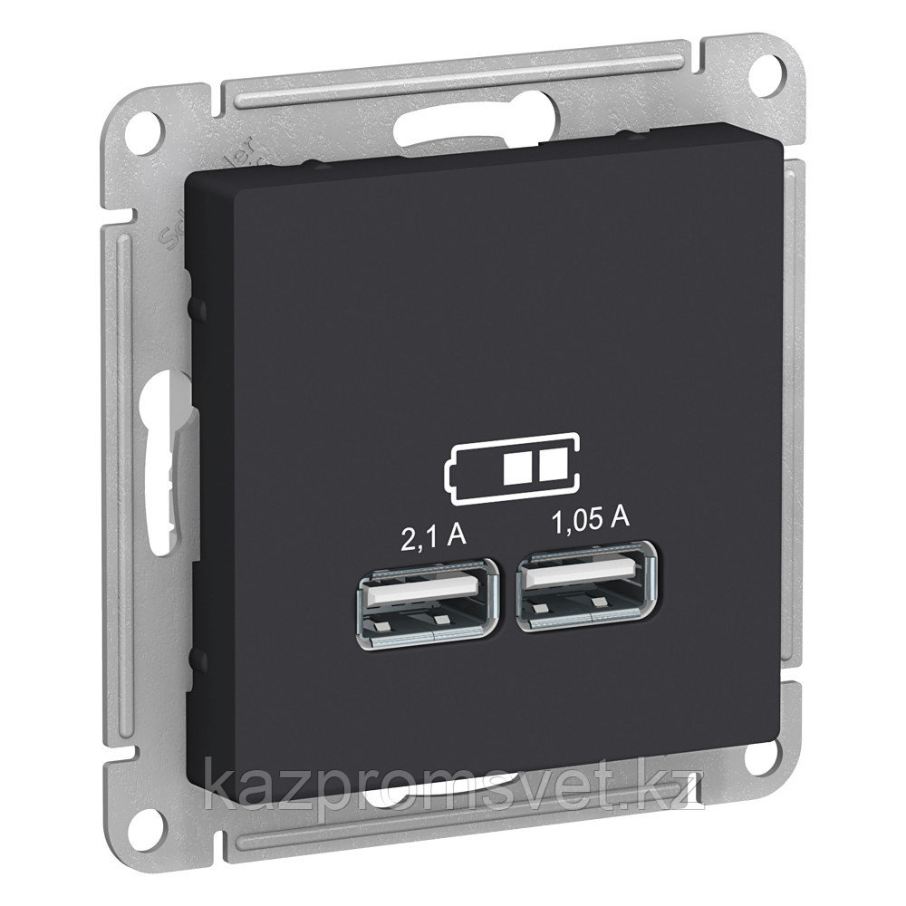 РОЗЕТКА USB  A+A, 5В/2,1 А, 2х5В/1,05 А, механизм, КАРБОН ATLASDESIGN