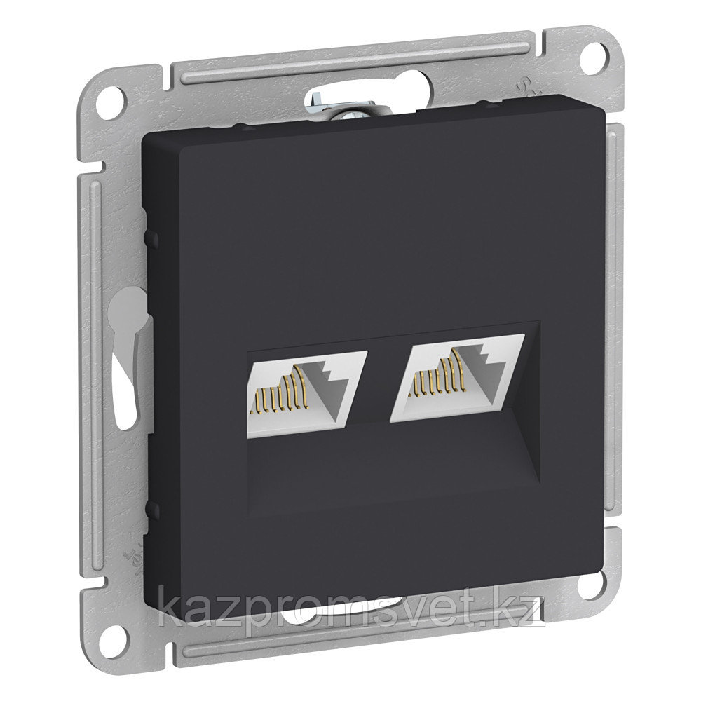 РОЗЕТКА двойная компьютерная RJ45+RJ45 кат 6А, механизм, КАРБОН ATLASDESIGN, фото 1