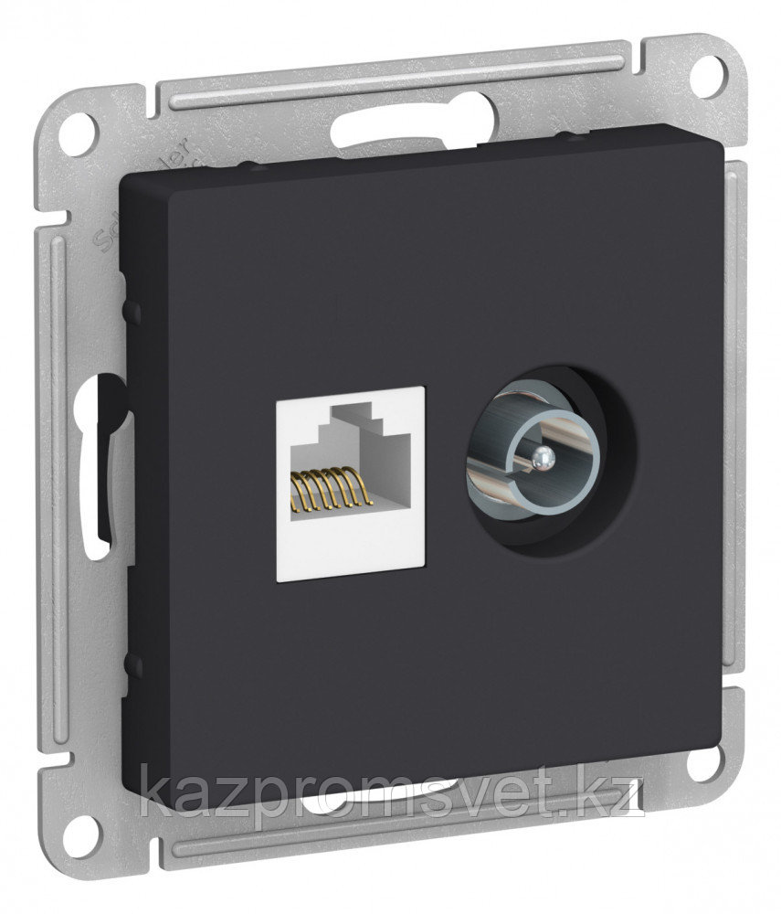 РОЗЕТКА двойная ТВ + компьютерная RJ45, кат. 5Е, КАРБОН ATLASDESIGN, фото 1