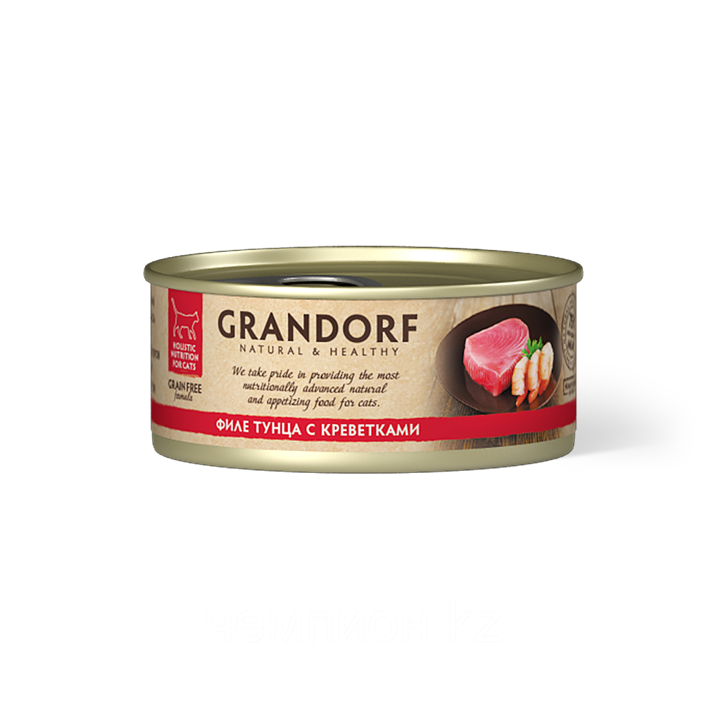 12598 GRANDORF, Филе тунца с креветками, влажный корм для кошек всех возрастов, уп.6*70гр.