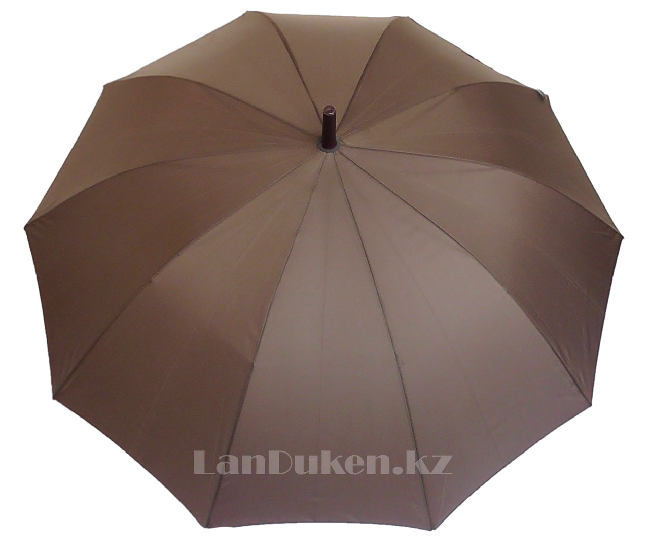 Мужской коричневый зонт-трость, зонт полуавтомат с деревянной ручкой ...