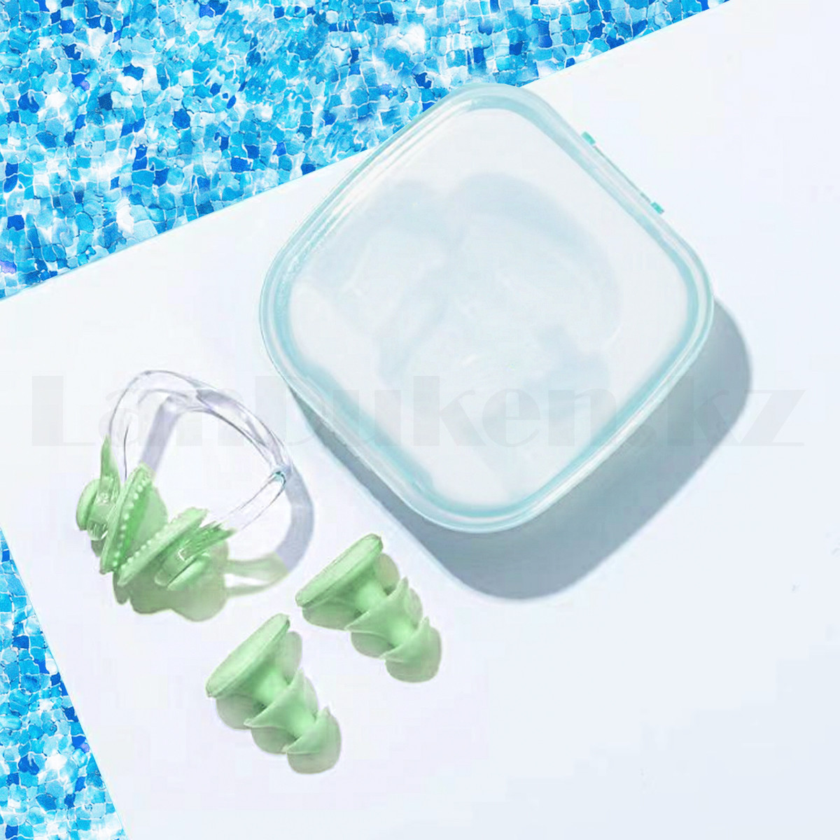 Комплект беруши и зажим для плавания силиконовые зеленые - фото 1 - id-p109448287