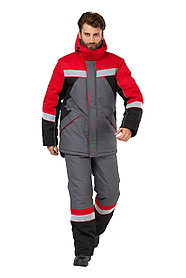 Костюм рабочий мужской зимний "Памир" цвет серый/черный/красный.