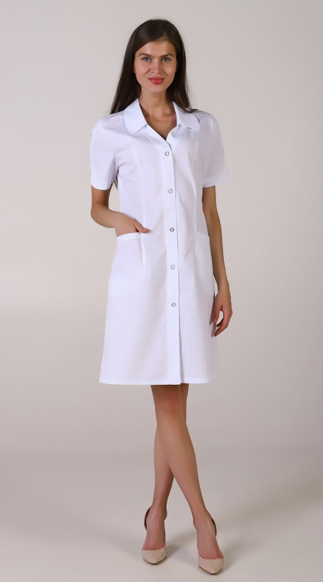 Медицинский халат короткий с коротким рукавом, женский - фото 1 - id-p109462220