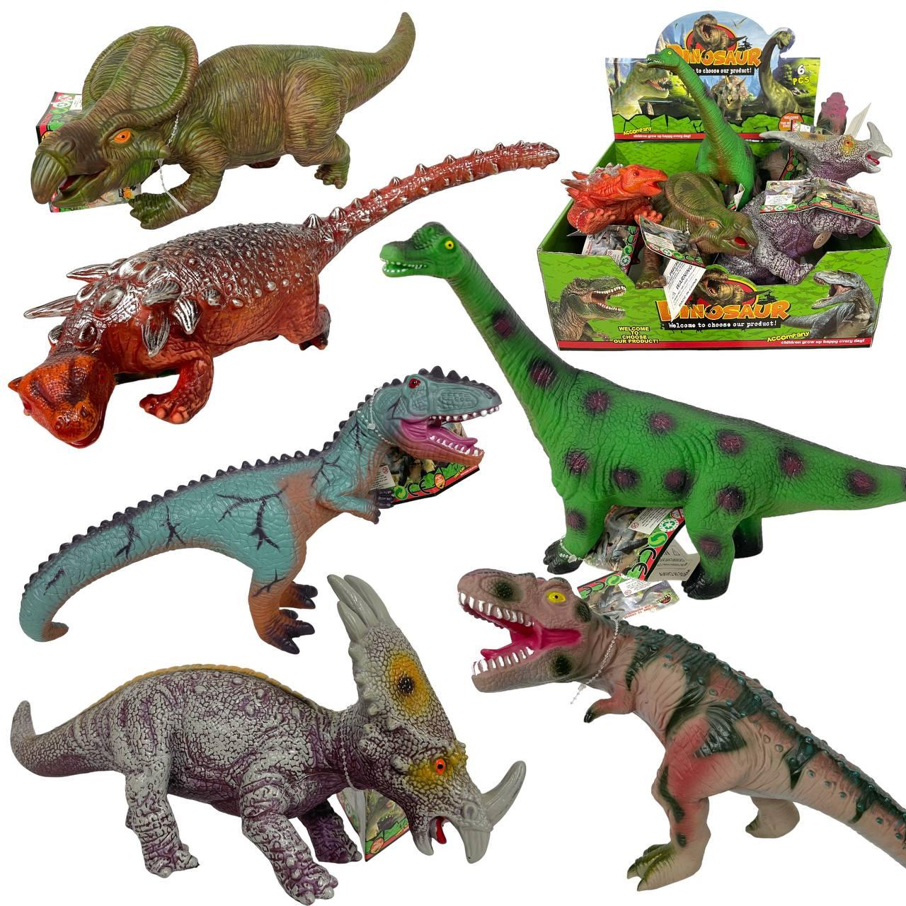 801 Динозавр резиновые с звуком (разные виды) 6шт в уп.,цена за 1шт 37*23см