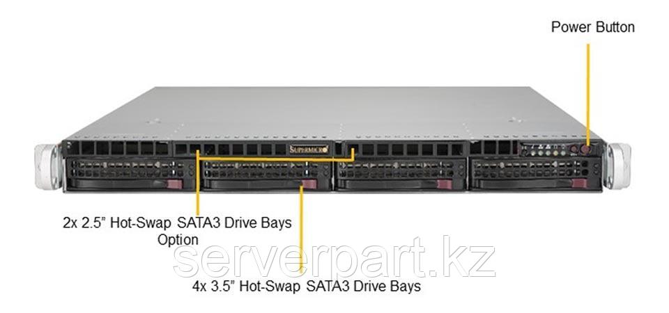 Сервер Supermicro SYS-5019P-WTR (Rack 1U 4LFF)/ intel xeon 3647/ 2x500W