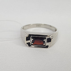 Мужское серебряное кольцо, печатка  Гранат Эмаль Aquamarine 6562103.5 покрыто  родием