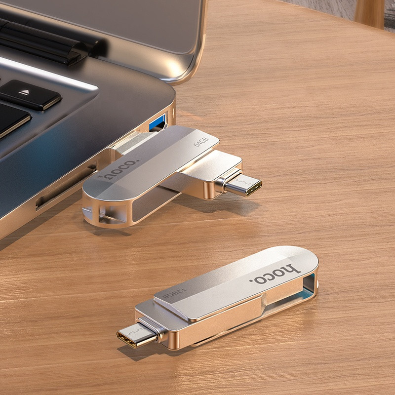 USB флеш-накопитель HOCO UD10 Wise, USB 3.0/Type-C, 128GB, серебристый - фото 1 - id-p109533583