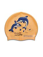 Шапочка для плавания Atemi, силикон, оранжевая (дельфины), PSC401