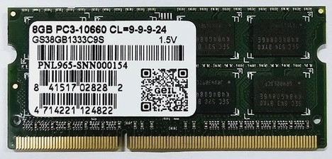 Оперативная память для ноутбука 8Gb DDR3 1333Mhz GEIL PC3 10600 GS38GB1333C9S SO-DIMM 1,5V oem - фото 1 - id-p84273129