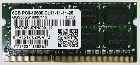 Оперативная память для ноутбука 8Gb DDR3L 1600Mhz GEIL PC3 12800 GGS38GB1600C11S SO-DIMM 1,35V Low Voltage OEM - фото 1 - id-p63602152