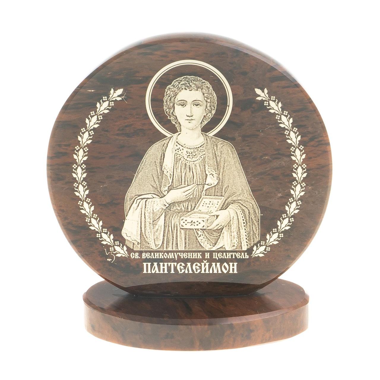 Икона настольная "Св. Пантелеймон" камень обсидиан 6х2,5х6,5 см 123018 - фото 1 - id-p96144912