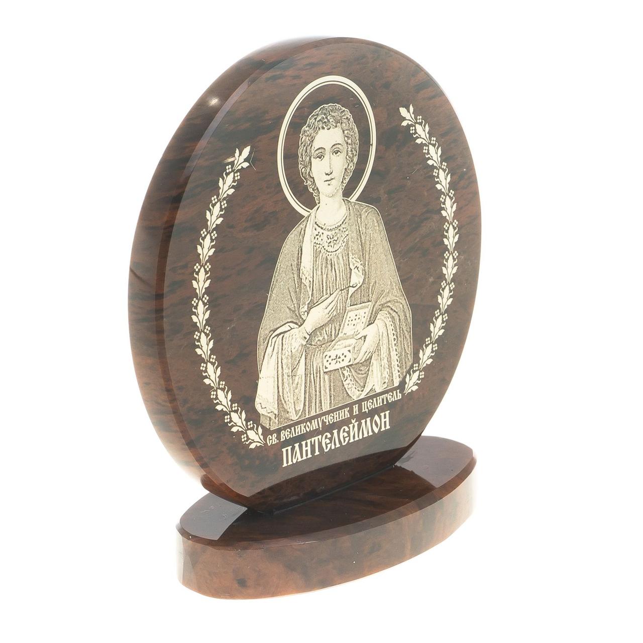 Икона настольная "Св. Пантелеймон" камень обсидиан 6х2,5х6,5 см 123018 - фото 2 - id-p96144912