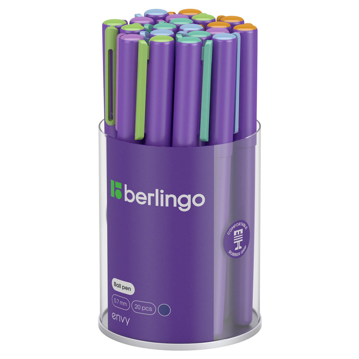 Ручка шариковая Berlingo "Envy" синяя, 0,7мм, игольчатый стержень, грип, корпус ассорти - фото 3 - id-p109736593