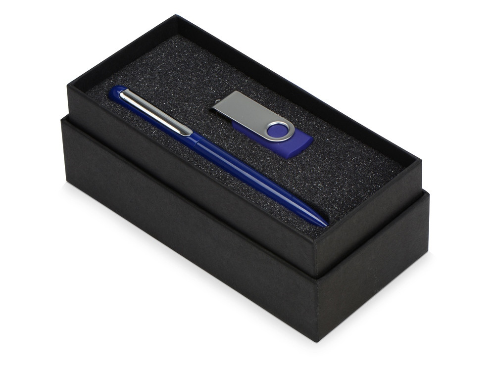 Подарочный набор Skate Mirro с ручкой для зеркальной гравировки и флешкой, синий - фото 2 - id-p109758789
