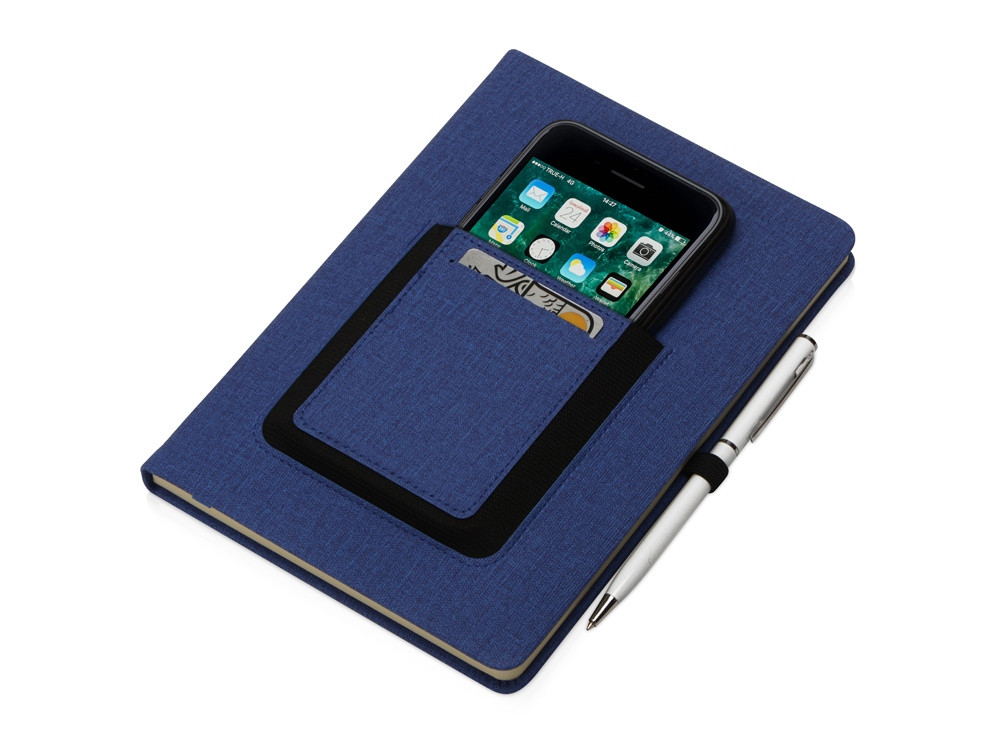 Блокнот Pocket 140*205 мм с карманом для телефона, синий - фото 2 - id-p109758805