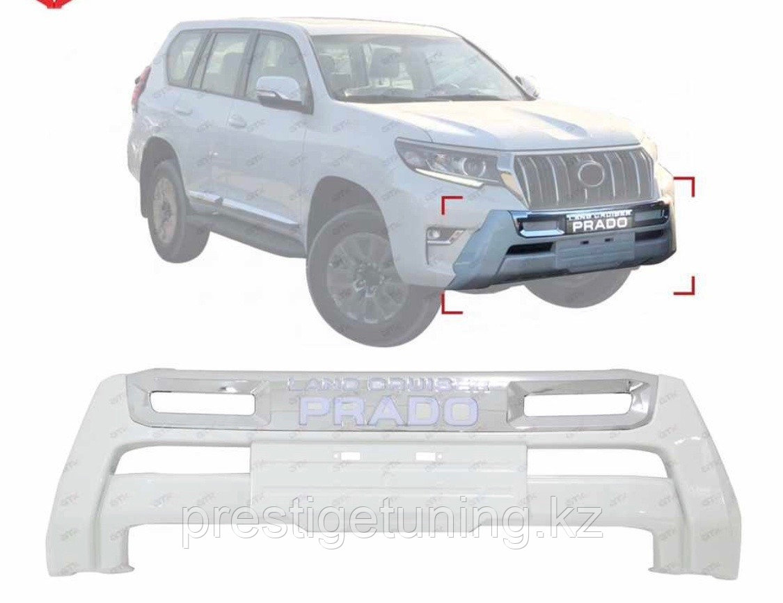 Губа переднего бампера на Land Cruiser Prado 2018-22 (Белый цвет) - фото 1 - id-p50614718