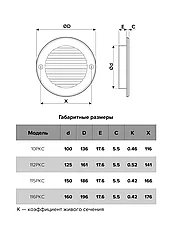 Решетка вентиляционная круглая регулируемая с пластиковой сеткой D136 вытяж. АБС с фланцем d100 10РКС, фото 3
